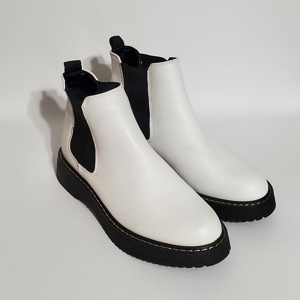 Madden Girl Black White Slip On Ankle Boots